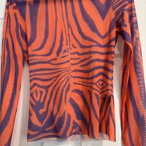 🚨24 Hour Flash Sale 🚨 AFRM Zebra Print Sheer Long Sleeve Top - Orange and Purple